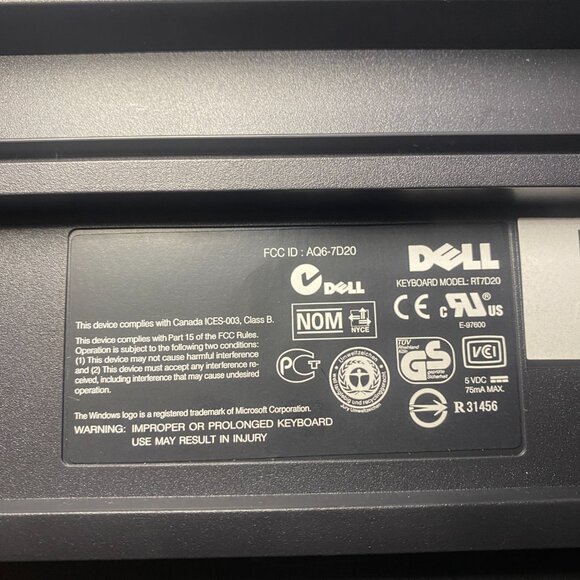 Dell RT7D20 PS/2 Wired Black Keyboard English Footed Tested Working EUC - Picture 5 of 8